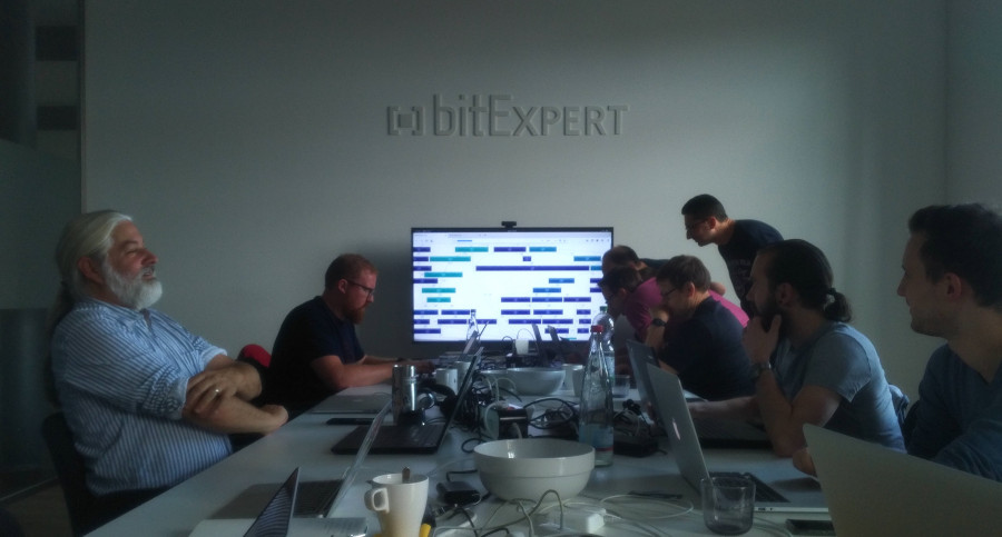 Photo of people working on PHPUnit, taken by Ewout Pieter den Ouden